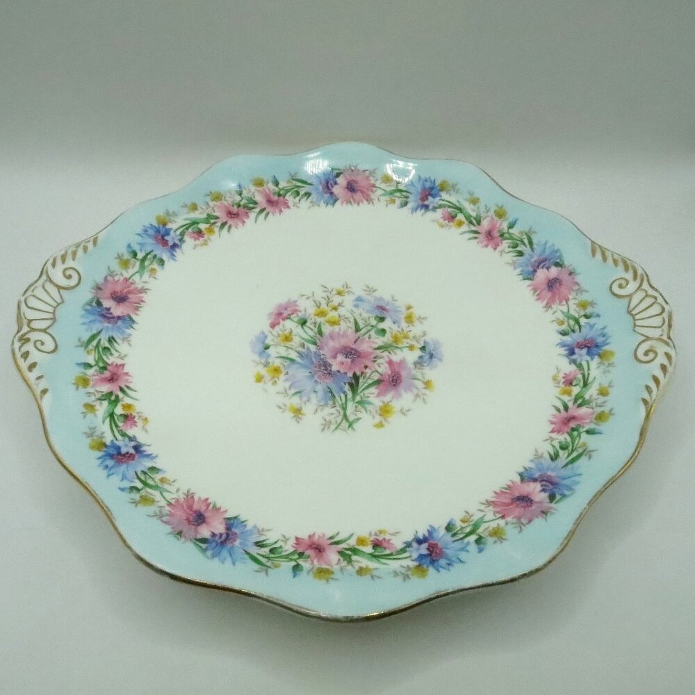 Foley Bone China Cake Sandwich Serving Plate Cornflower Blue Pink Floral
